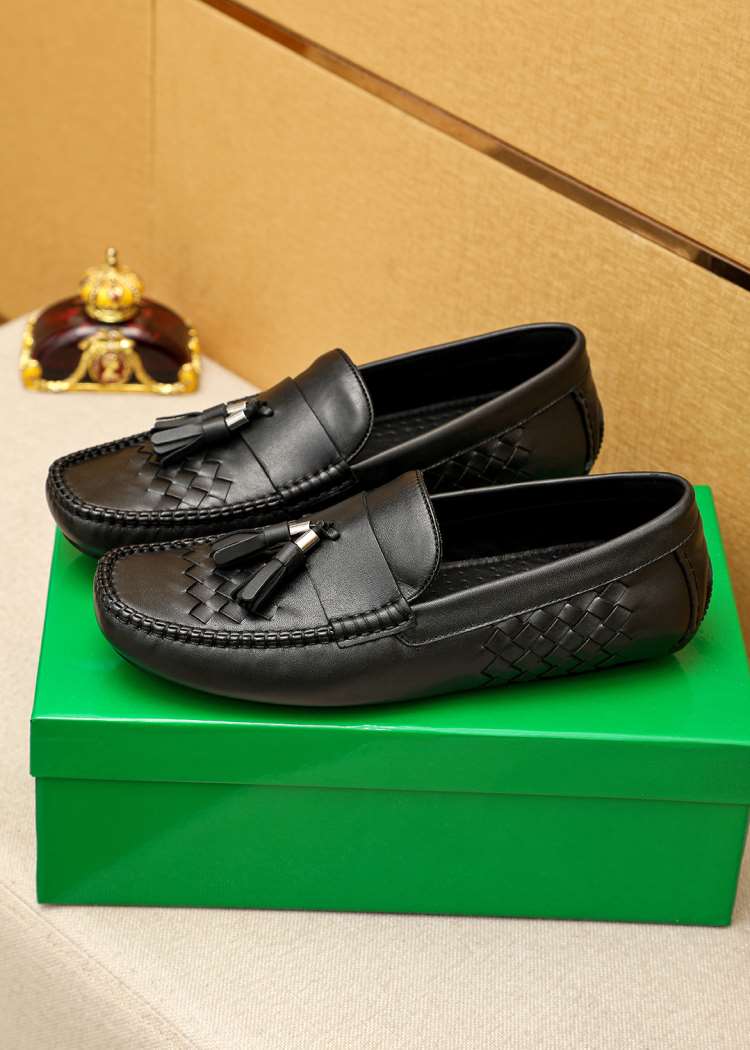 2026発売【Bottega Veneta】ローファー レザー イントレチャート フラ|Confort×銀五金 ブラック×シルバー フォーマル