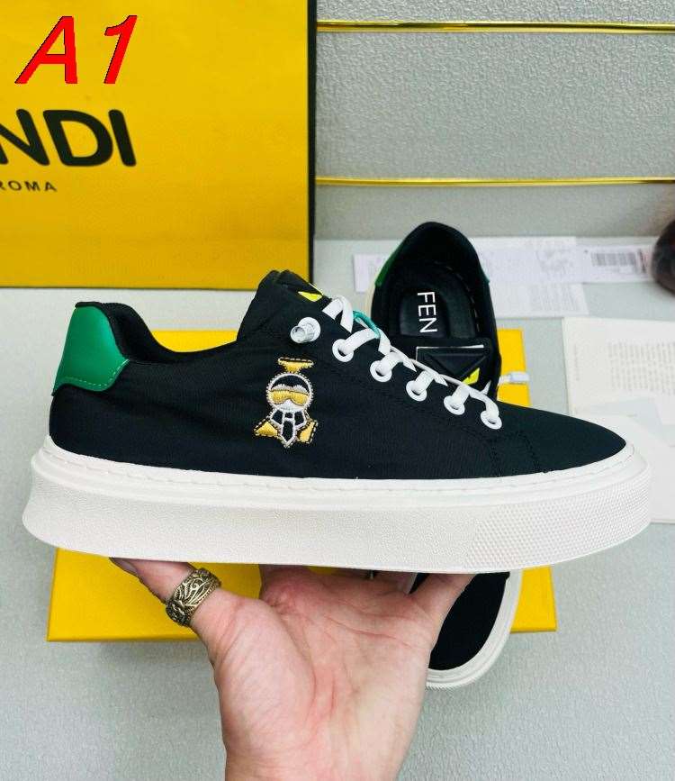 2026入荷しました【Fendi】チャンキースニーカー キャンバス 黄×緑装饰 ブラック×イエロー×グリーン カジュアル