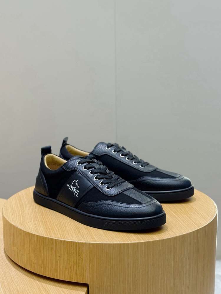 2026新作登場！【Christian Louboutin】スニーカー レザー×ファブリック 拼接縫製  ブラック×シルバー ストリート