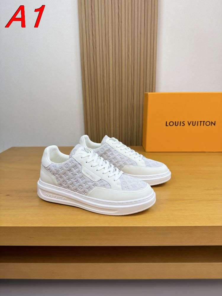 2026新作登場!【Louis Vuitton】スニーカー レザー×キャンバス モノグラム ホワイト×グレー ストリート