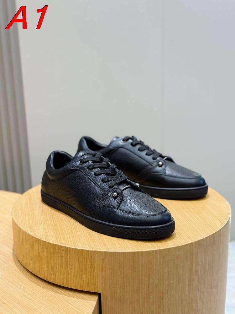 2026入荷【Christian Louboutin】スニーカー レザー 荔枝紋様×五金装飾 ブラック×シルバー カジュアル