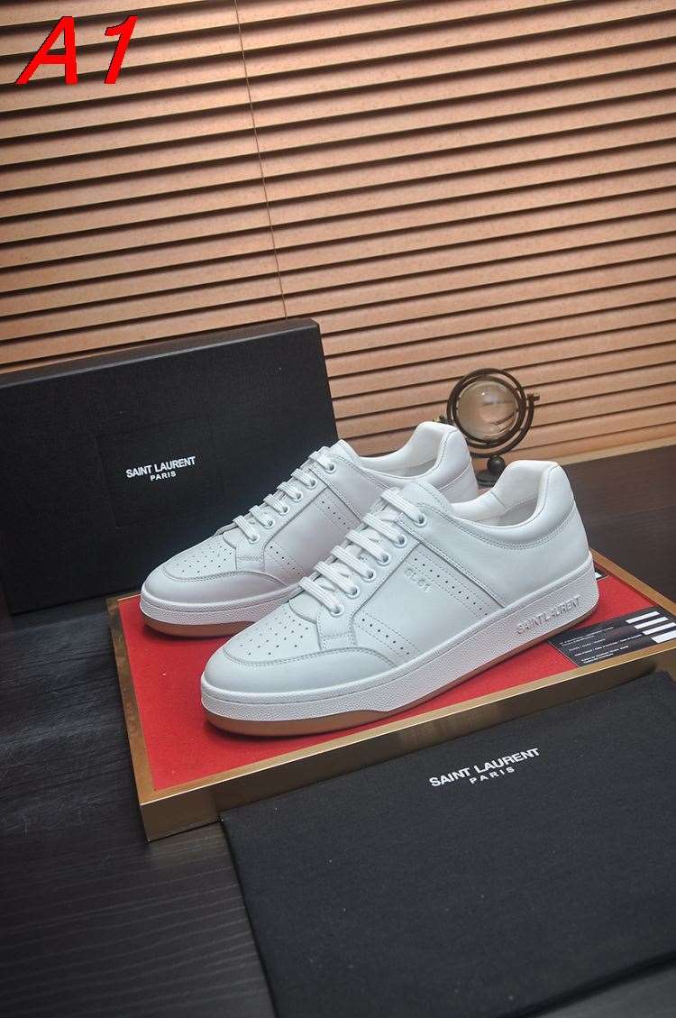 2026新作【Saint Laurent】スニーカー レザー SAINT LAURENT Logo 透气孔 白 カジュアル