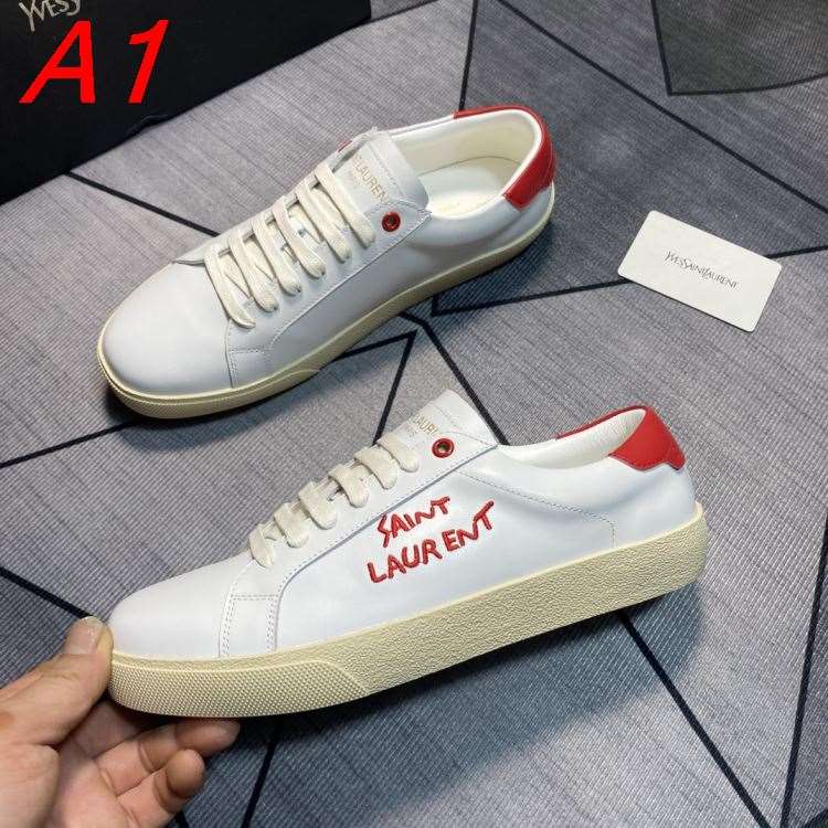 2026発売中!【Saint Laurent】スニーカーレザー 赤SAINT LAURENT刺繍 白×赤 カジュアル