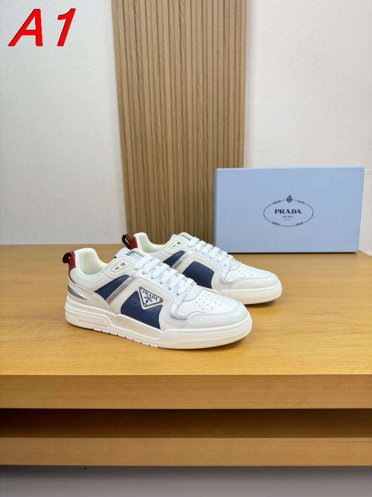 2026入荷【Prada】スニーカー レザー 深青拼接×银饰  White カジュアル
