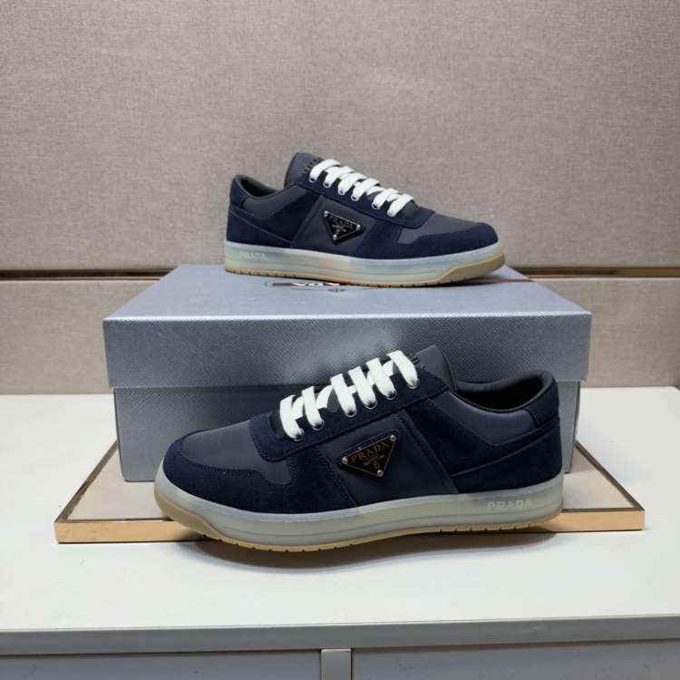 2026新作登場!【Prada】スニーカー スエード×织物 ブランド标识 ネイビー カジュアル