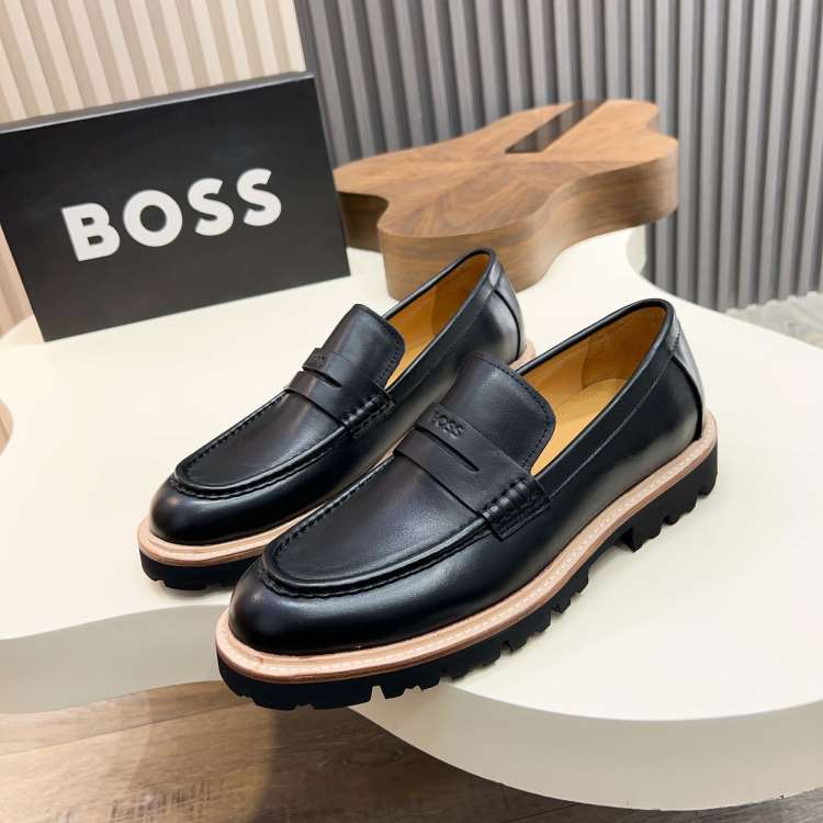【BOSS】ローファー レザー 便士，乐福 BLACK ビジネス
