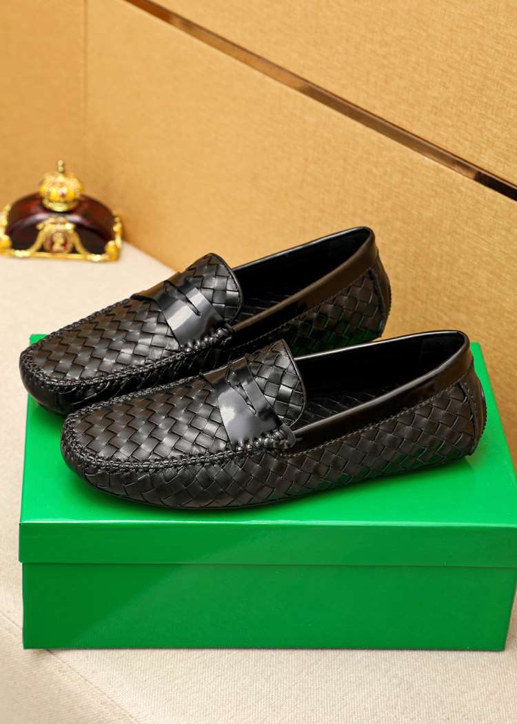 2026発売中!【Bottega Veneta】ローファー レザー イントレチャート 镂空デザイン ブラック フォーマル