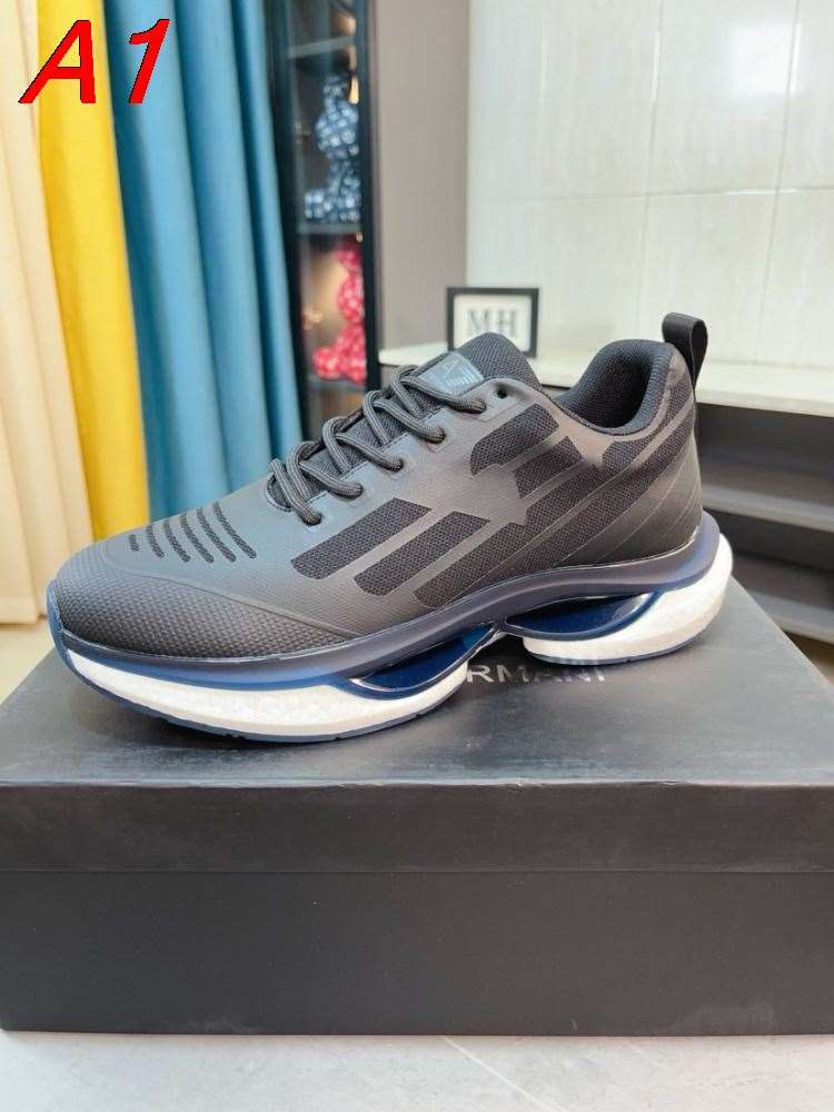 2026新作登場!【Armani】スニーカー メッシュ×レザー ストラクチャーデザイン グレー×ネイビー スポーツ