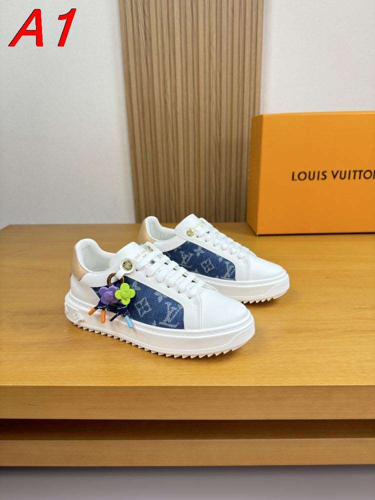 2026入荷【Louis Vuitton】スニーカー レザー×キャンバス モノグラム ホワイト×ネイビー カジュアル