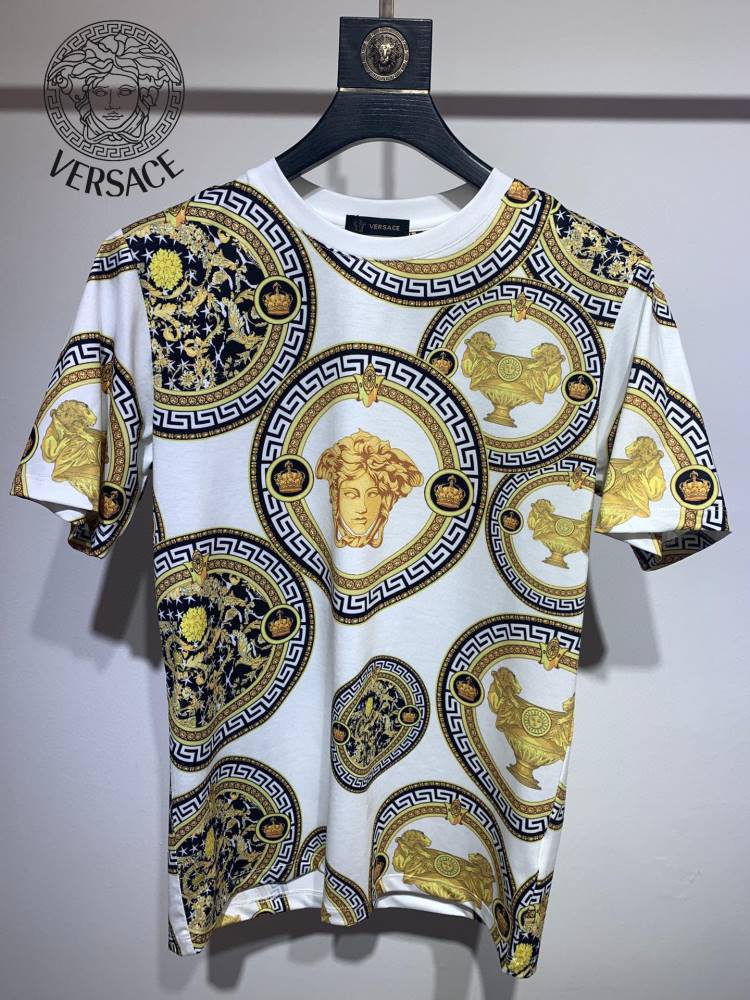 2026 ヴェルサーチ 夏新着 シルケットコットン クルーネック半袖Tシャツ 洗濯耐久性抜群 上質仕立て ブランド コピー