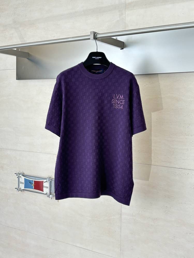 2026 ルイヴィトン 夏新着 チェック柄刺繍 コットン100% クルーネック半袖Tシャツ シンプル合わせやすい ブランド コピー