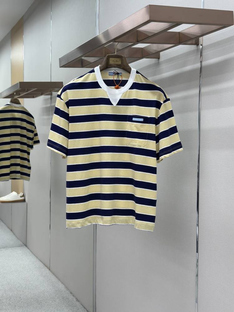 2026 プラダ 夏限定 カラーブロックポケット クルーネック半袖Tシャツ デイリービジカジカジュアル ブランド コピー