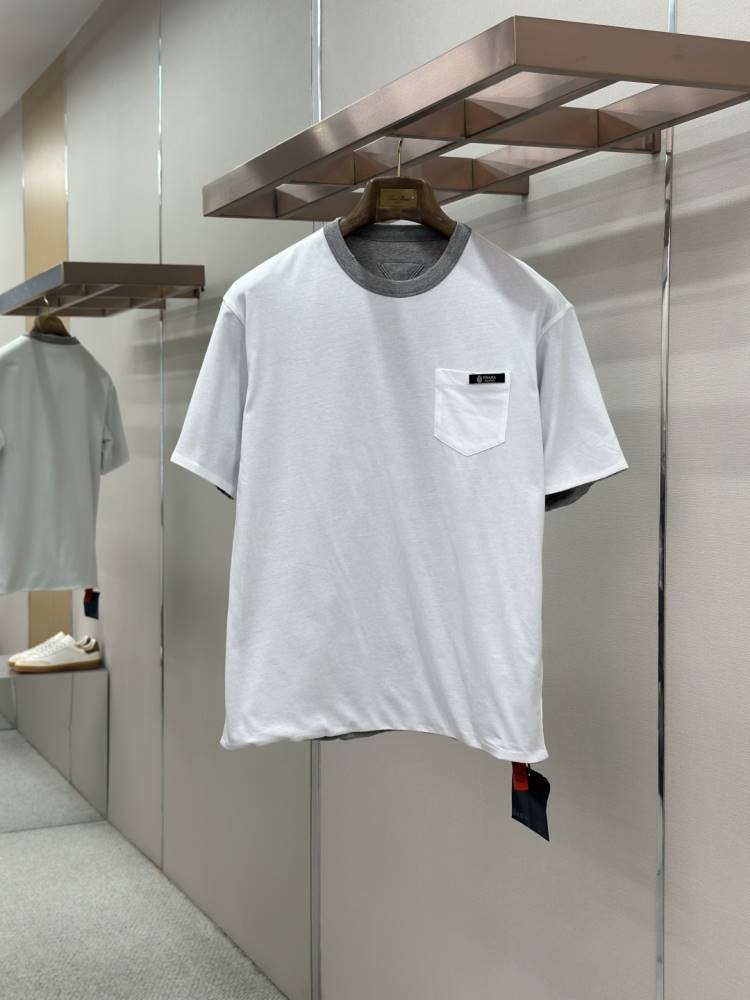 2026 プラダ 夏限定 カラーブロックロゴ クルーネック半袖Tシャツ デイリービジカジカジュアル ブランド コピー