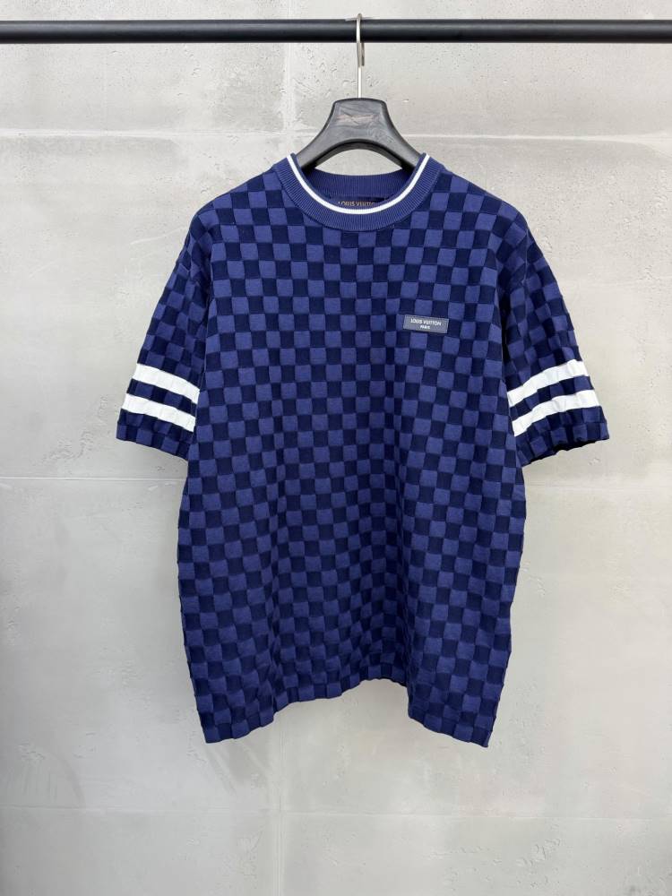 2026 ルイヴィトン 夏新着 チェック柄ジャカード クルーネック半袖Tシャツ 洗濯耐久性抜群 ブランド コピー