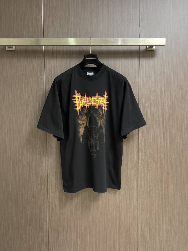 2026 バレンシアガ 夏コーデ フロッキープリント クルーネック半袖Tシャツ リラックスオーバーシルエッ ブランド コピー
