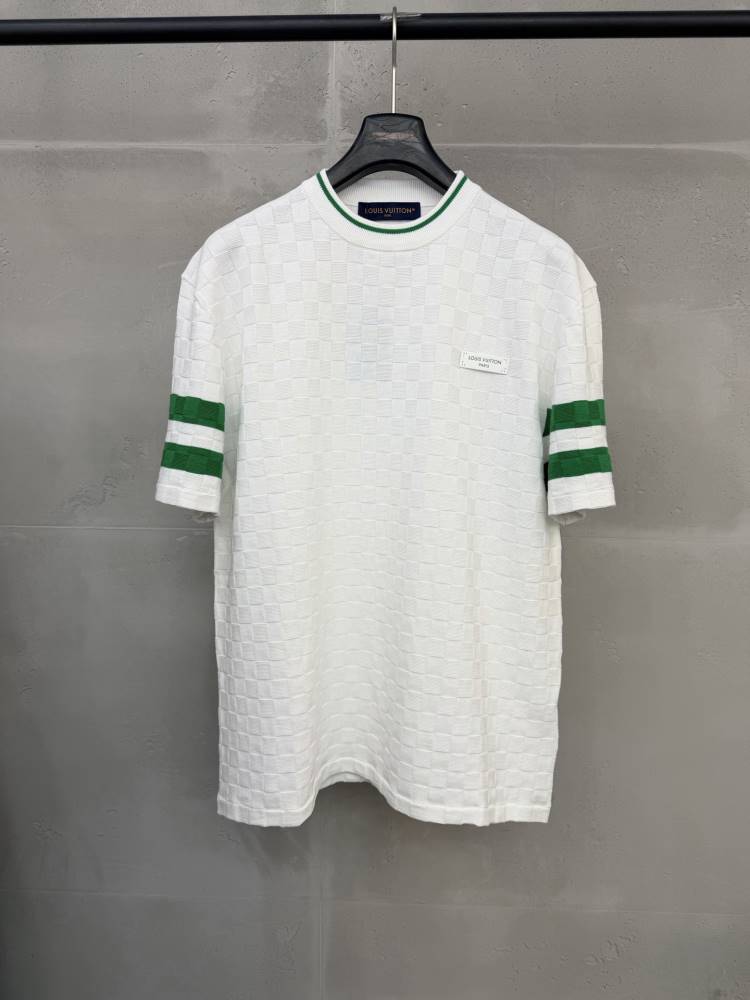 2026 ルイヴィトン 夏新着 チェック柄ジャカード クルーネック半袖Tシャツ デイリービジカジカジュアル ブランド コピー