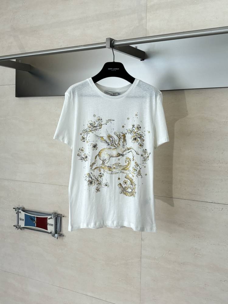 2026 ディオール 夏新着 ホースプリント クルーネック半袖Tシャツ ゆったりドロップショルダー ブランド コピー