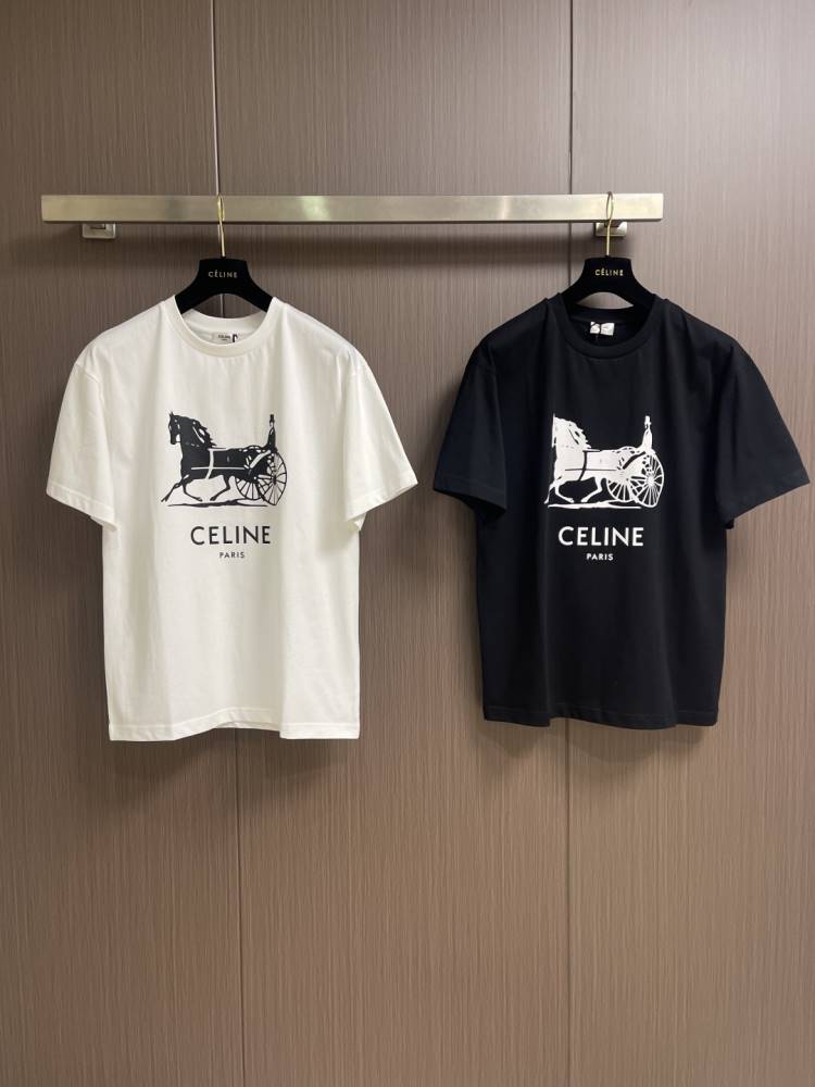 2026 セリーヌ 夏新着 シルケットコットンプリント クルーネック半袖Tシャツ ゆったりドロップショ ブランド コピー