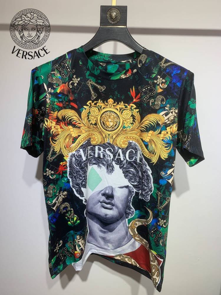 2026 ヴェルサーチ 夏新着 クルーネック半袖Tシャツ シルケットコットン ゆったりドロップショルダー ブランド コピー