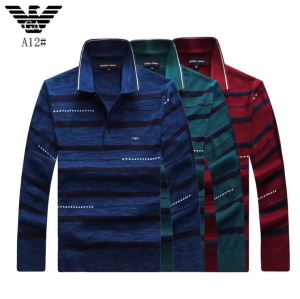 アルマーニ コピーARMANI ポロシャツメンズ長袖ボーダー刺繍カジュアルゴルフウエア長袖3色可選秋冬人気セール低価