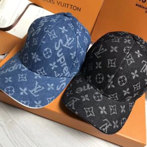 日本限定素材スーパーコピーシュプリームｘルイヴィトンデニムSUPREMEベースボールキャップ　ブラック、ブルー
