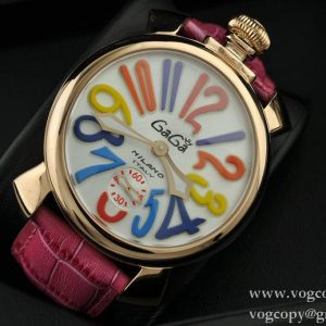 ガガミラノ腕時計 GaGaMILANO ホワイト文字盤　マルチカラーインデックス 手巻 レザー