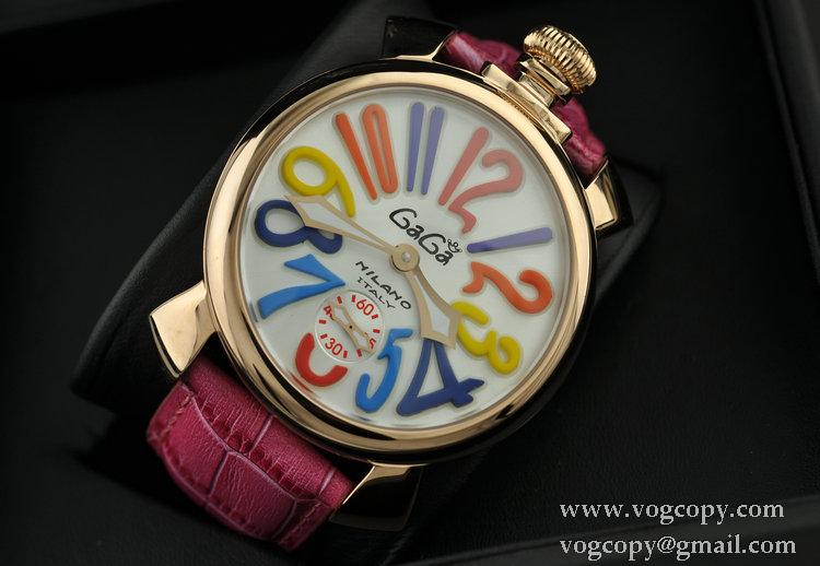 ガガミラノ腕時計 GaGaMILANO ホワイト文字盤 マルチカラーインデックス 手巻 レザー