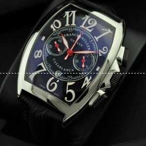 日本製クオーツ 5針 日付表示 FRANCK MULLER フランクミュラー メンズ腕時計 青文字盤 レザー