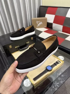 2026入荷【Christian Louboutin】ローファー スエード 编织紋様×五金装飾 ブラック×シルバー ビジネス