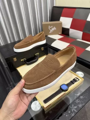 2026入荷しました【Christian Louboutin】ローファー スエード CL标识押印 ブラウン×ホワイト ビジネス