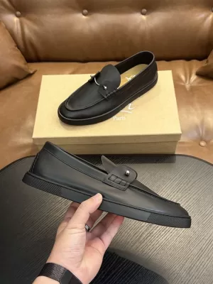 【Christian Louboutin】ローファー レザー 钮扣装飾 ブラック×シルバー フォーマル