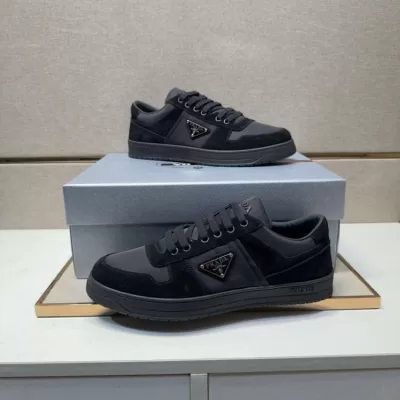 2026入荷【Prada】スニーカー ファブリック×スエード 倒三角标识 Black カジュアル