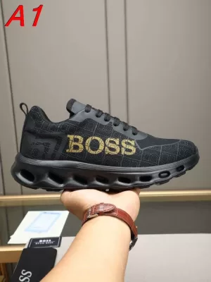 2026入荷【BOSS】ローカットスニーカー ファブリック×レザー ロゴポイント BLACK×GOLD ストリート