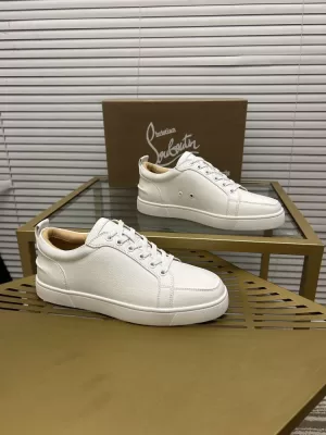2026新作登場!【Christian Louboutin】スニーカー レザー 荔枝紋様 ホワイト×ブラウン フォーマル