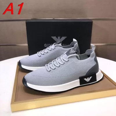 【Armani】ローカットスニーカー ファブリック×レザー ロゴプリント グレー×ホワイト カジュアル