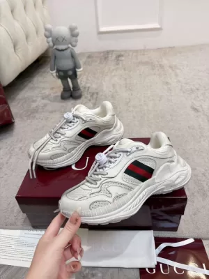 2026発売【GUCCI】スニ-カー レザー × スエード ×  黑  白底 运动 HE-