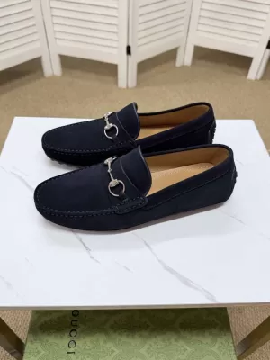 2026発売中！【GUCCI】ローファー レザー 荔枝紋 × ネイビー 简约 ビジネス HE-