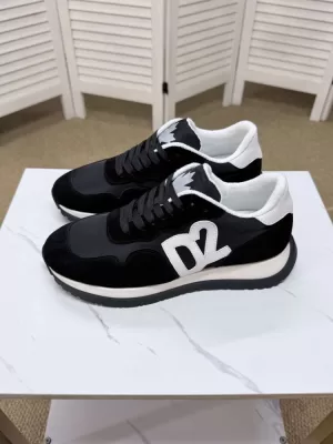 2026入荷【DSquared2】スニーカー スエード×织物 D2-logo ブラック×ホワイト カジュアル