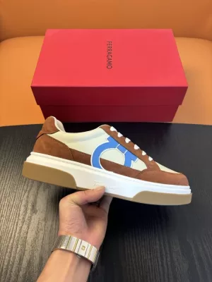 2026新作発表【Ferragamo】スニーカー レザー × スエード ブルー ドット カジュアル FERR-