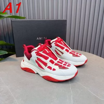 【AMI Paris】チャンキースニーカー レザー×メッシュ 骨格モチーフ ホワイト×レッド ストリート