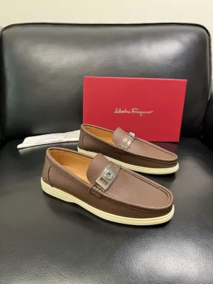 【Ferragamo】ローファー レザー 荔枝紋 × ダークブラウン G扣 ビジネス FERR-