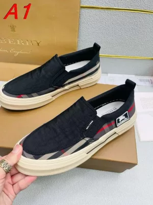 2026新作登場！【Burberry】スニーカー キャンバス×レザー クラシック格子柄 黒×ベージュ×赤 カジュアル