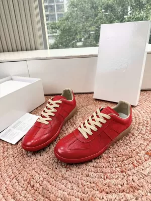 【MM6 Maison Margiela】スニーカー レザー×スエード 德训鞋款式 レッド×アイボリー ストリート