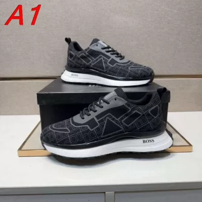 2026新作登場！【BOSS】ローカットスニーカー ファブリック×レザー 满印LOGO BLACK×WHITE ストリート