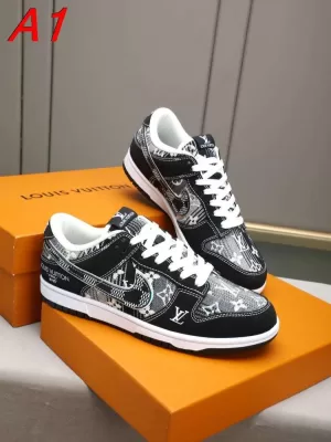2026入荷しました【Louis Vuitton】スニーカー デニム×レザー モノグラム Swoosh装饰 グレー×ブラック ストリート