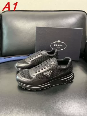 2026新作【Prada】スニーカー メッシュ×レザー 三角银标 Black カジュアル