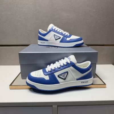 2026発売中！【Prada】スニーカー レザー 青拼接 Blue× White カジュアル