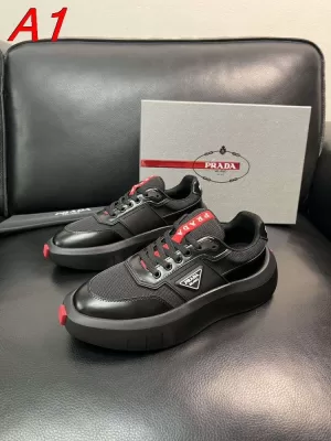 2026発売中！【Prada】チャンキースニーカー レザー×网布 赤リボン饰り Black ストリート