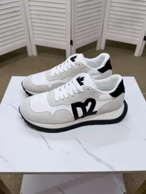 2026新作登場！【DSquared2】スニーカー スエード×织物 D2-logo 白底 グレー×ホワイト カジュアル