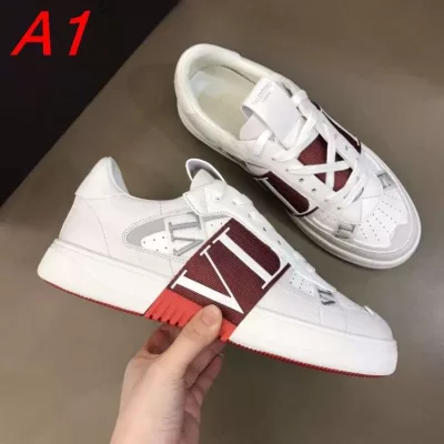 【Valentino】スニーカー レザー VL織帯 赤ポイント 銀飾り 白×赤 カジュアル